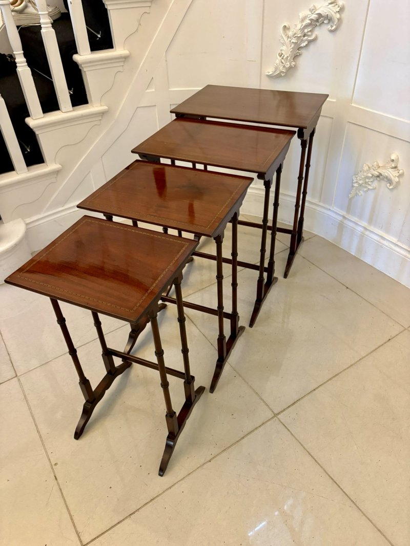 Antique Edwardian Mahogany Quartetto Nest of Tables with Satinwood Inlay